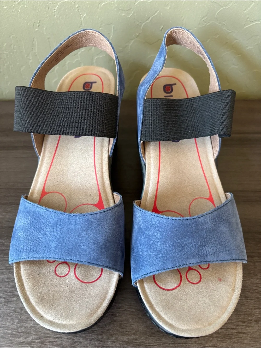 Bionica Stream Blue Nubuck Leather Wedge Slip On Sandals Size Womens 8.5